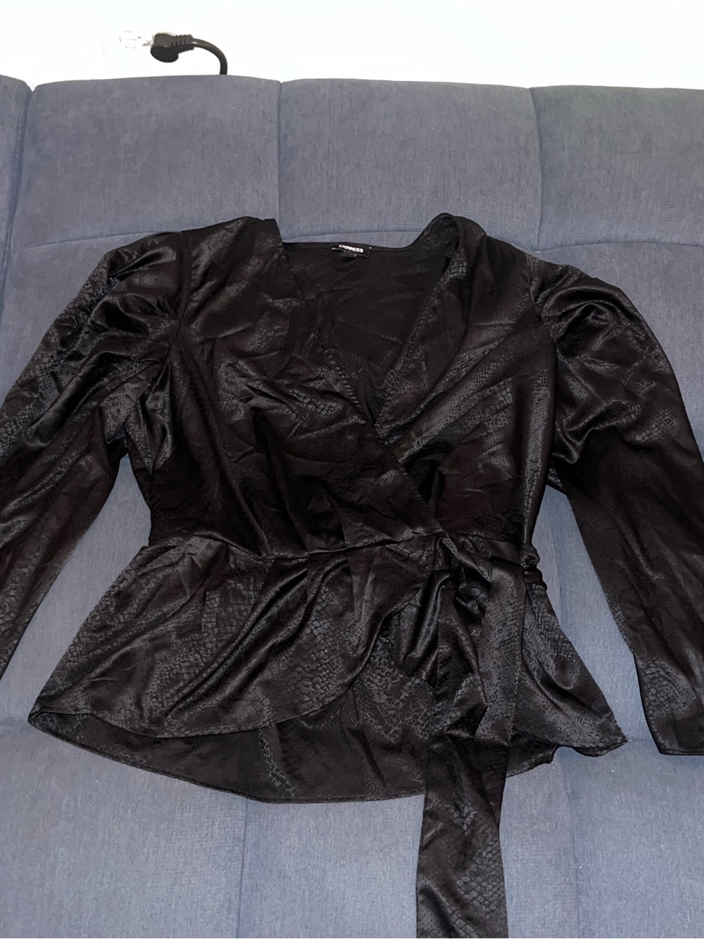 Express Black Wrap Blouse with Tie Waist